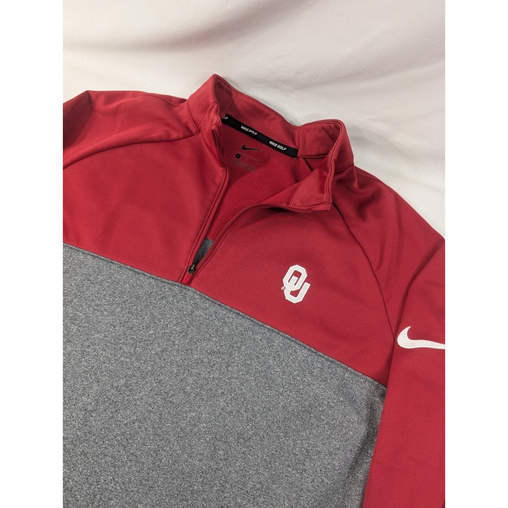 Oklahoma Sooners Jacket Mens Large Red Nike Golf Shirt 1/4 Zip Pullover OU